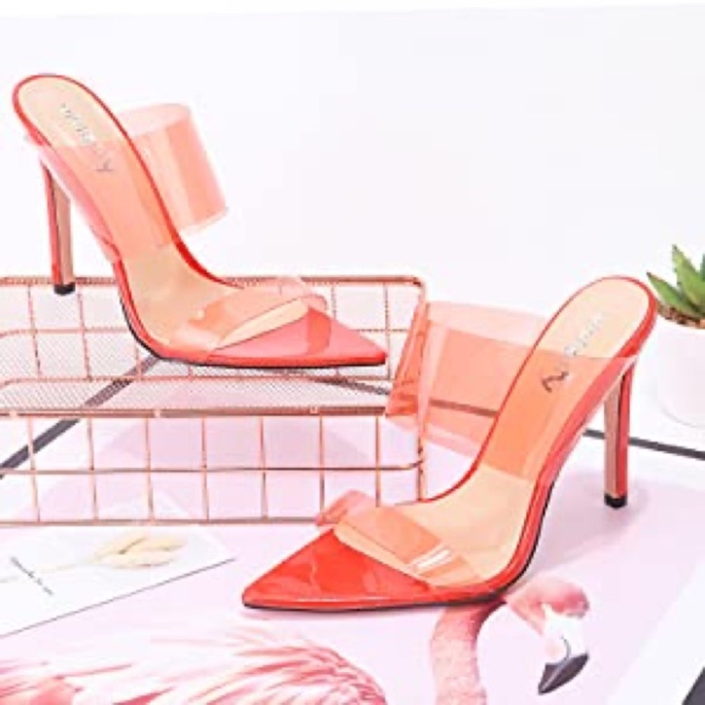 Vivianly orange  heels with tinted orange straps.